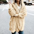 thumbnail image 2 of YDFCWXW Womens Long Sleeve Solid Fuzzy Fleece Open Front Hooded Cardigans Jacket Coats Outerwear with Pocket 2025 Winter Beige, S, 2 of 5
