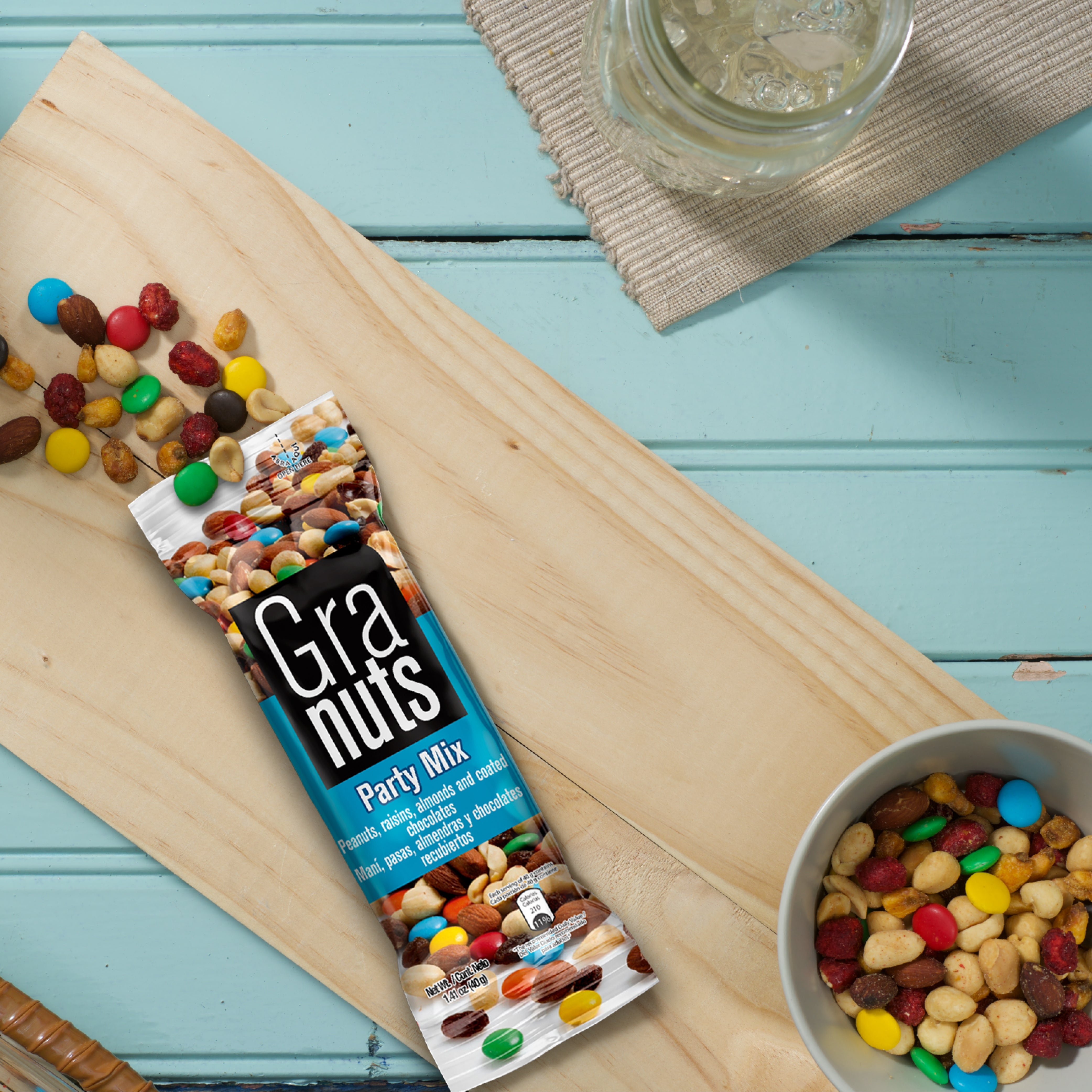 Granuts Party Mix, 1.41 oz Bag – Contains peanuts, almonds, and gluten (allergens). Shellfish-free.