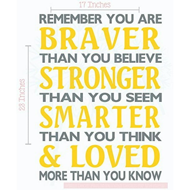 Braver Than You Believe Stronger Than You Seem Family Wall Decals Vinyl Lettering Stickers Inspirational Quote 17x23 Inch Storm Gray Yellow Walmart Com Walmart Com