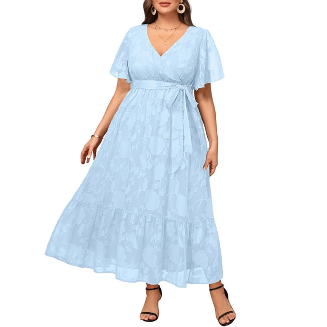 Vestido Pinup Fashion azul claro de verano maxi talla grande para mujer