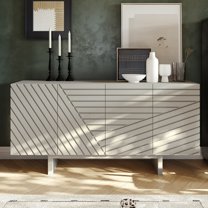 Clihome  Mid-century Wood 4-Door Buffet Sideboard Cabinet Cream