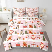 Feelyou Kawaii Santa Claus Bedding Comforter Set 7pcs, Christmas Snowman Queen Bedding Sets, Reindeer Penguin Animal Reversible Queen Sheet Sets, Lightweight Room Decor