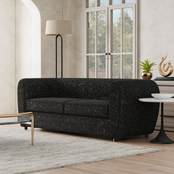 Furniture of America Nallia Tuxedo Style Upholstered Boucle Fabric Black Sofa