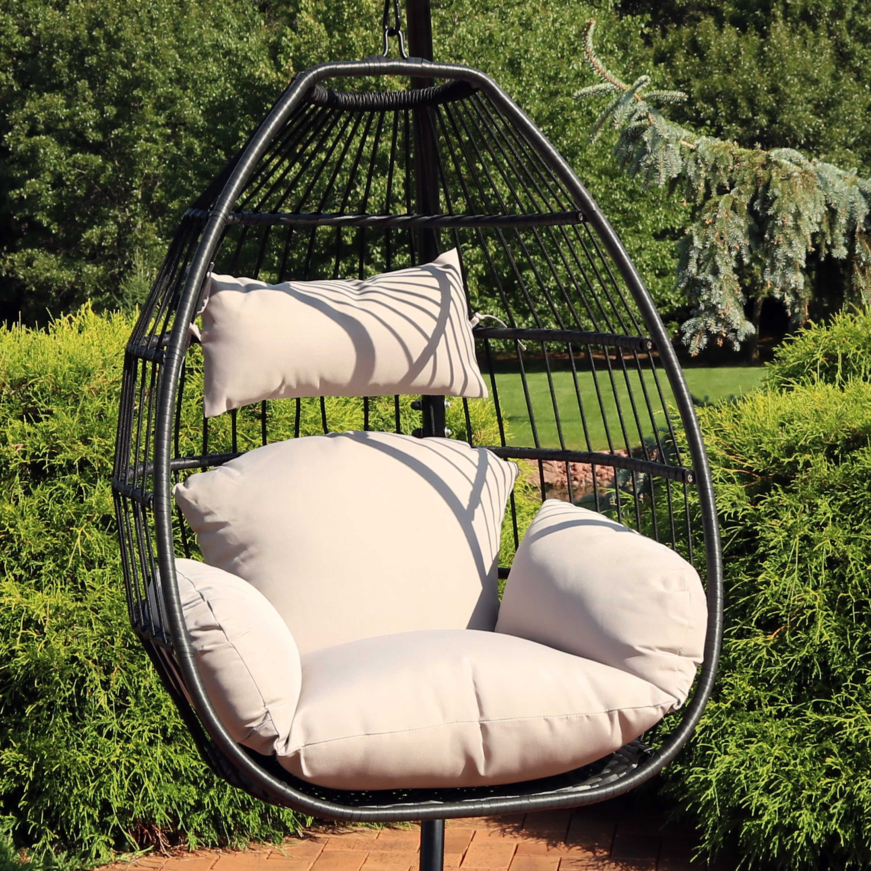 Sunnydaze Delaney Hanging Egg Chair with Seat Cushions Bohemian Black