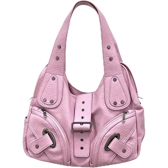 Top-keivon Shoulder Bag for Women, Y2K Rivet Faux Leather Underarm Purse, Retro Motorcycle Trendy Casual Commute Handbag