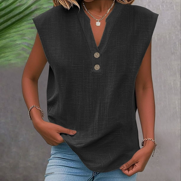 mfyjkho Tops Para Hacer Ejercicio Para Mujer, Camisa De Botones Lisa De Moda Para Mujer, Blusa Holgada Con Cuello Redondo Tops Para Salir Para Mujer Xl