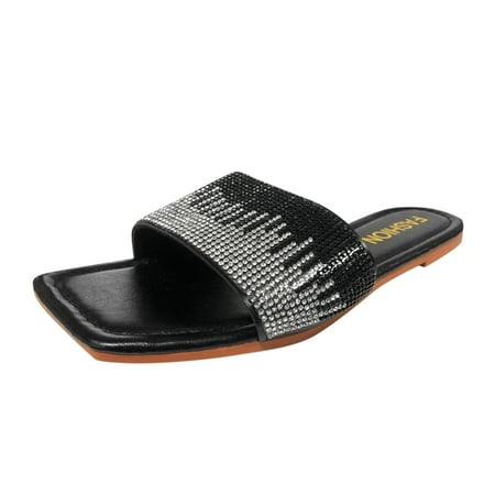 

ASEIDFNSA Slippers Women Supportive Slippers for Women With Flat Feet Fashion Spring And Summer Women Slippers Color Rhinestone Flat Open Toe Slippers Large Size