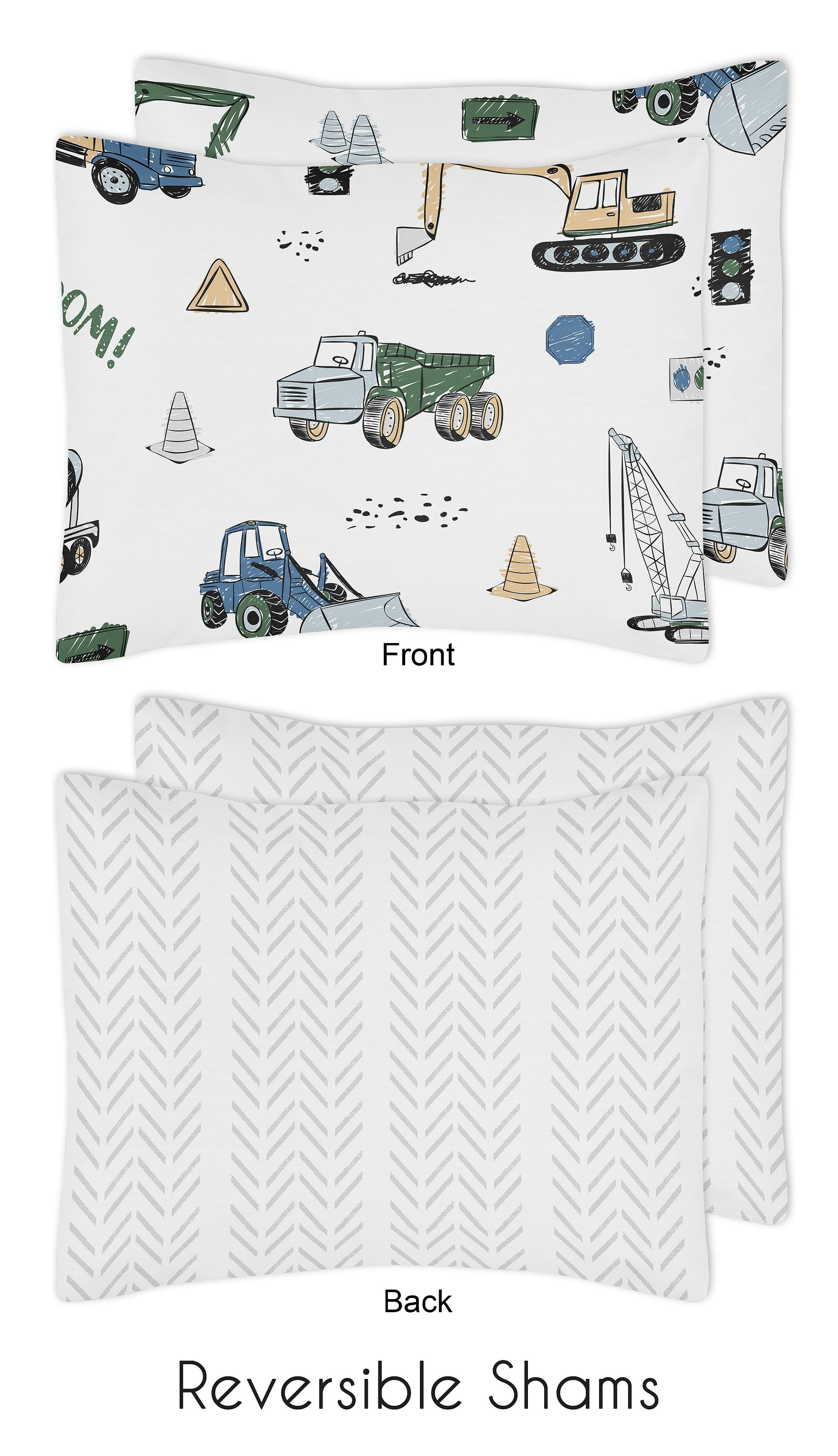 Sweet Jojo Designs Construction Truck Green Blue and Grey Full/Queen Bed Comforter 3 Piece Bedding Set - 3 Piece