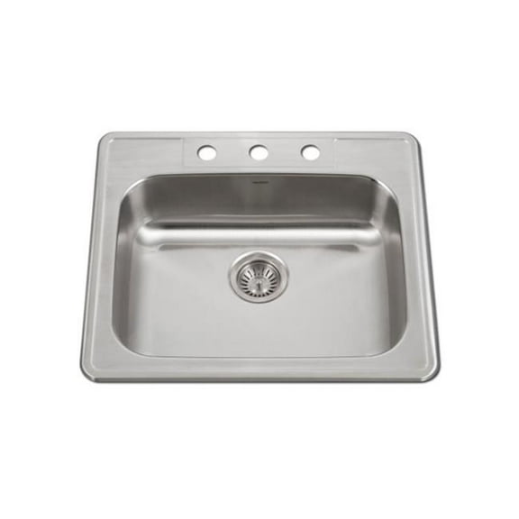 Houzer A2522-503-1 25 in. ADA Compliant Drop-in Top Mount 3-hole Deep Single Bowl Kitchen Sink - Stainless Steel