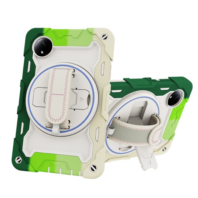 XYX 3in1 Rotating Stand Case for Xiaomi Redmi Pad SE 8.7 inch 2024 with Hand/Shoulder Strap, Shockproof Rugged, Colorful Green