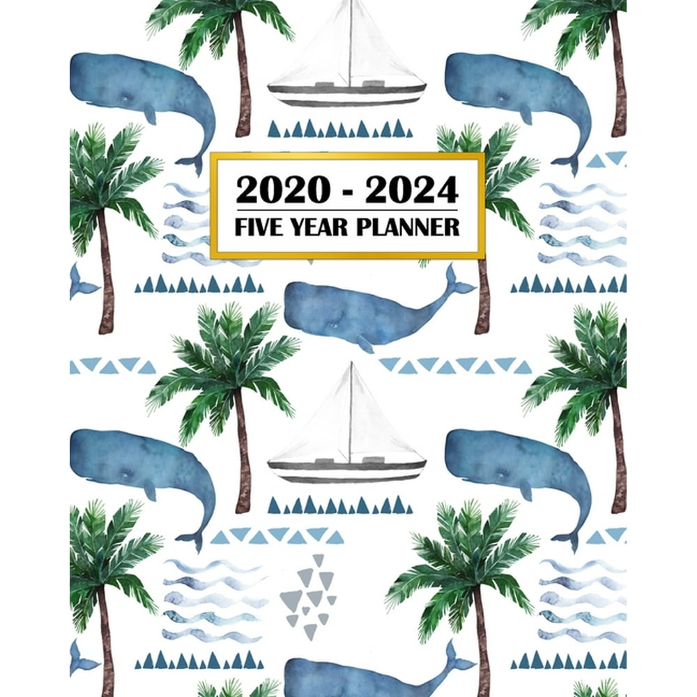 20202024 Five Year Planner Watercolor Whales and Boats Ocean Sailing