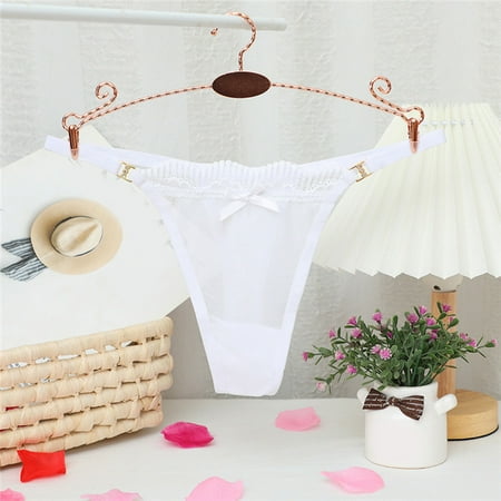 Women Sexy Bow Knot Panties Mesh Full Sheer Lace Seamless Thong Panties Microfiber Panties