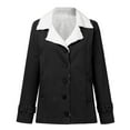 Womens Hooded Padded Jacket Fleece Sherpa Lined Solid Button Down Coat