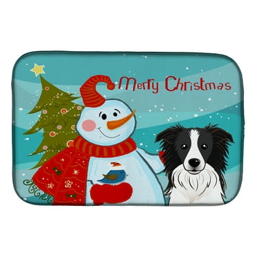 Snowman with Border Collie Dish Drying Mat