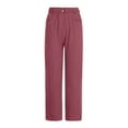thumbnail image 3 of WREESH Womens Solid Loose Cotton Linen Pants Fashion Casual Elastic Waist Wide-Leg Button Pants Wine, 3 of 5