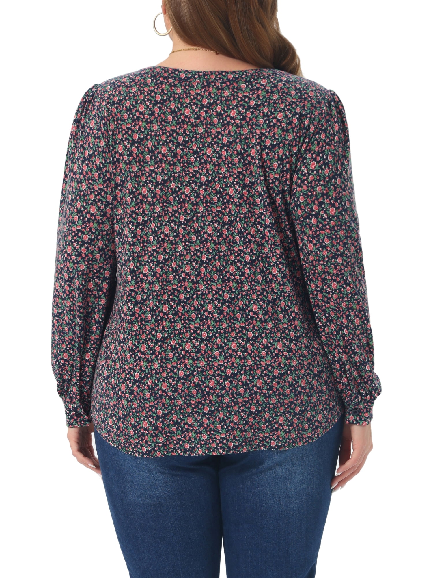DARING DIVA Women's Plus Pleated Notch V Neck Floral Tunic Blouse 3X Pink Blue