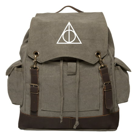 Deathly Hallows Harry Potter Vintage Canvas Rucksack Backpack w/ Leather