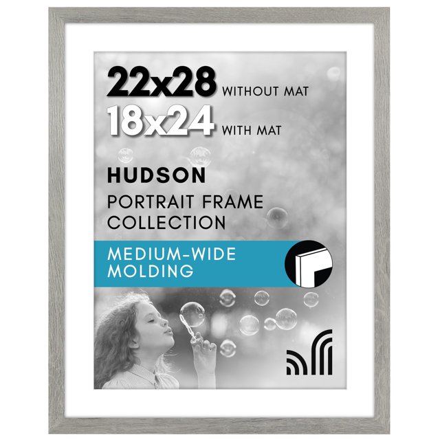 Americanflat Marco para póster de 22 x 28 con plexiglás pulido – Uso como marco de 18 x 24 con tapete o marco de 22 x 28 sin tapete – Colección Hudson – Marco de fotos ancho para exhibición en pared –
