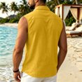 thumbnail image 3 of Summer Cotton Linen Sleeveless Shirts for Men Beach Button Down Collared Muscle Tank Top with Pocket Casual Vacation Tops, 3 of 6