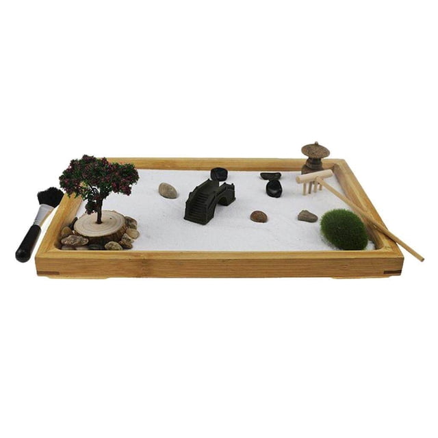 kurtrusly Zen Sand Garden for Desk with Rake mini zen garden Rocks and Bridge Tree Mini Sandbox Toys