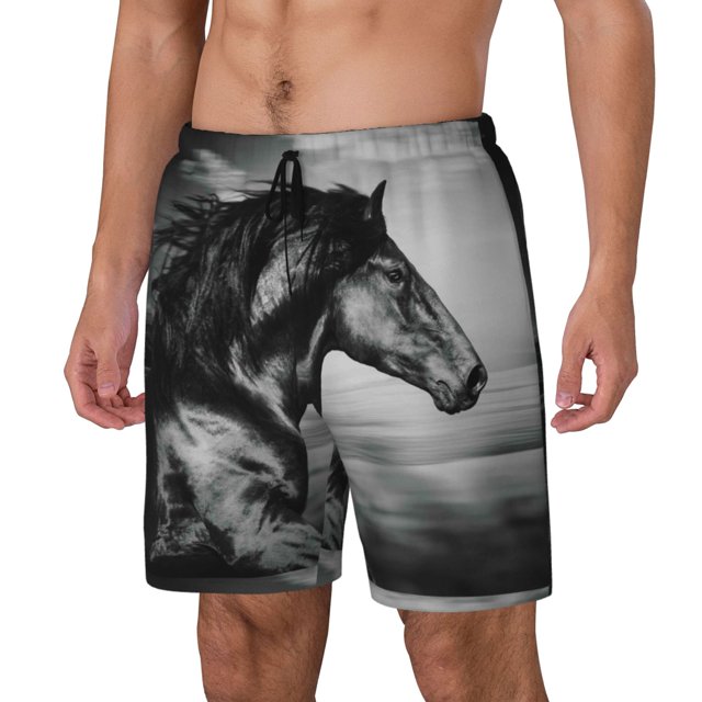 Fotbe Running Horse Traje de Baño para Hombre – Shorts de Natación de Secado Rápido con Forro y Bolsillos-X-Large