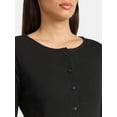 thumbnail image 4 of Time and Tru Women's Ribbed Knit Button Front Top with Long Sleeves, Sizes XS-XXXL, 4 of 5