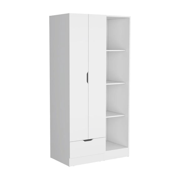 Depot EShop Toccoa Engineered Wood Armoire with 4-Tier Open Shelves in White