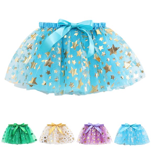 Fozruso Tulle Tutu Skirt for Girls Kids Girls Holiday Party Ballet Skirts Party Star Sequin Tulle Dance Skirt(Blue)