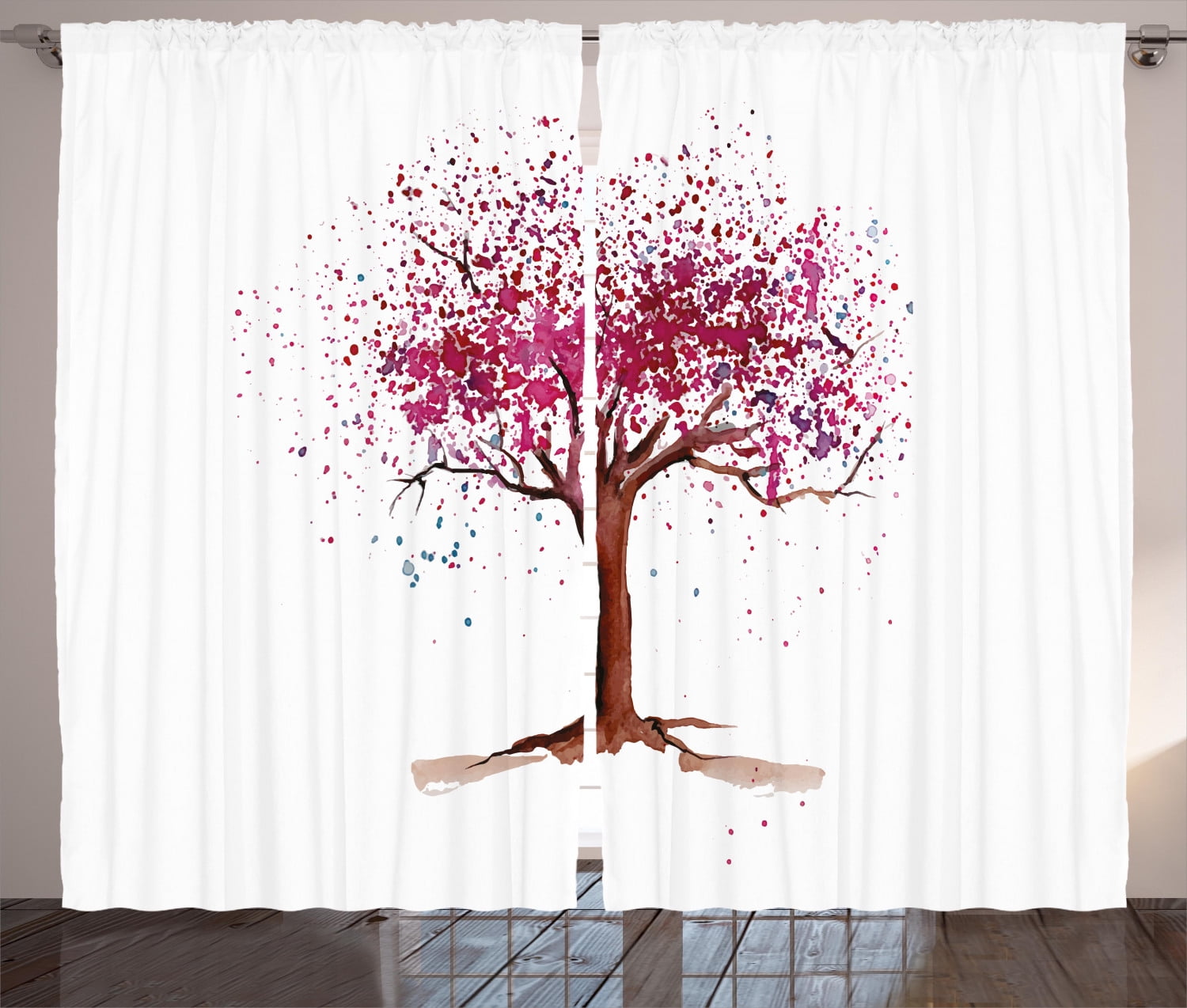 Pink Cherry Tree Blossom 3D Blockout Photo Printing Curtains Draps Fabric Window 