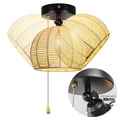 thumbnail image 3 of FSLiving RV Adjustable Wall Light with Zipper Switch 12V Twine Natural Rattan Shade Decorative Light Ceiling Light Hallway Light, E26 2700K Bulb Included Semi Flush Mount for RV Camper, 3 of 7