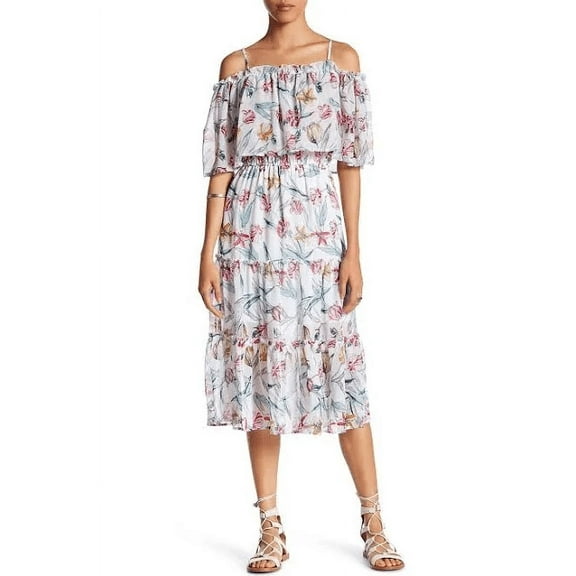 Romeo and Juliet WHITE Women's Floral Off Shoulder Ruffle Midi Dress, M
