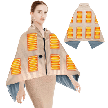 Portable Heated Shawl Wraps for Women, Portable Heated Blanket Zipper Electric Heated Blanket Shawl, USB Heated Blanket Shawl (Khaki)