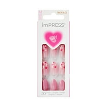 KISS imPRESS Design  Valentine's Day Press on Nails, Much Love, Pink, Medium Almond, 30 Count
