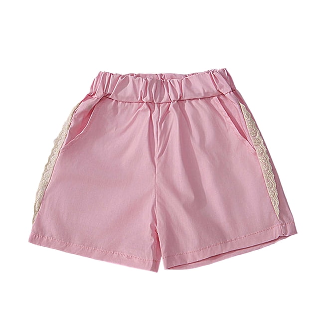 Shorts à Oeillets pour Filles avec Poches, Dentelle Douce pour l'Été au Quotidien, Rose, 5-6 Ans