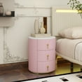 thumbnail image 4 of Upholstered Nightstand with 3 Drawers, Round Bedside Table with Metal Handles,Marbling Stickers Top Night Table for Bedroom, Fully Assembled Except Handles, Pink, 4 of 9