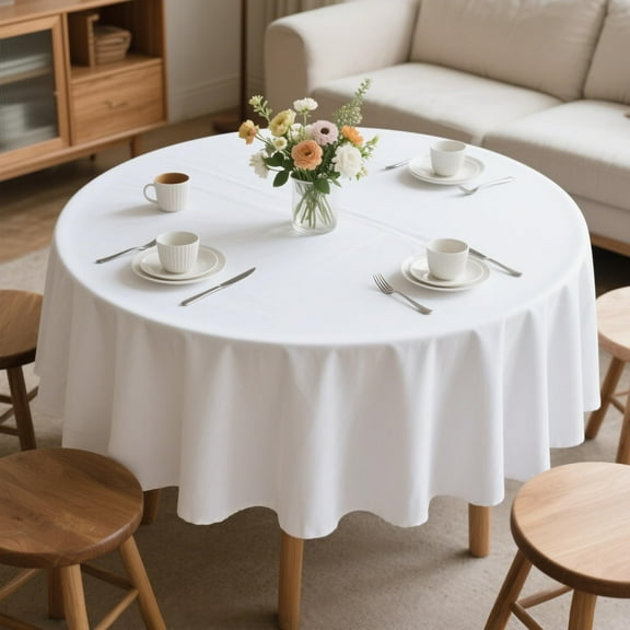 70 Inch Round Polyester Tablecloth, Washable Table Cover with Stain Wrinkle Resistance for Restaurant Daily Use, Hotel Party, Wedding Decoration, Home Dining, Catering Service, White