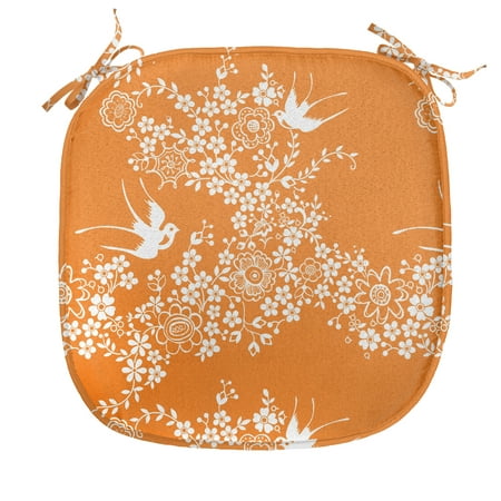 

Japanese Chair Seating Cushion Oriental Floral Japanese Style Flying Birds Pastel Colored Spring Pattern Soft Seat Pads for Office with Anti-slip Backing 16 x16 Marigold White by Ambesonne