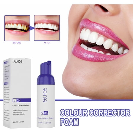 v34 Foam Colour Corrector, Brighter Teeth in 15 Seconds, Purple Teeth Brightening, Tooth Stain Removal, Teeth Whitening Booster, Cancel Yellow Stains