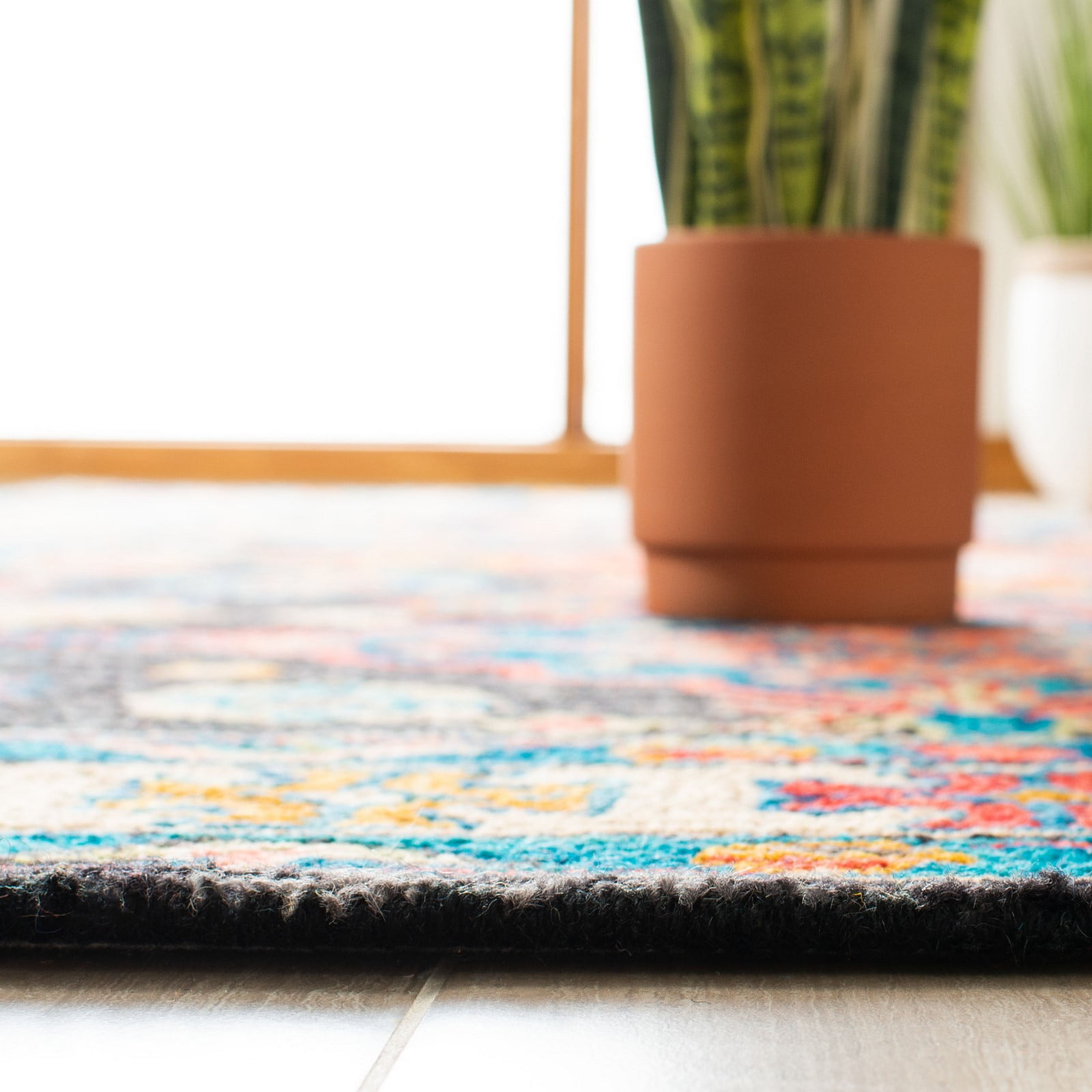 SAFAVIEH Aspen Ermintrude Floral Bordered Wool Area Rug, Charcoal/Blue, 11' x 15'