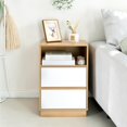 thumbnail image 2 of IVV Modern Minimalist 2-Drawer Bedside Table, Two-Tone Storage Nightstand with Open Shelf, Easy Assembly (Oak+White), 2 of 10