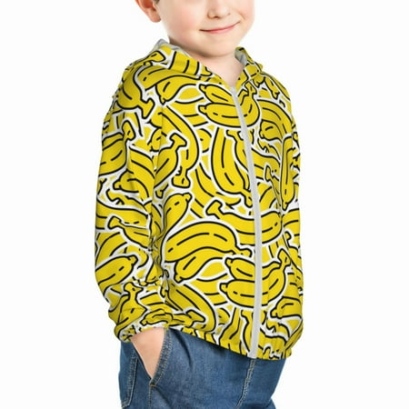 

Uemuo Banana A Pattern Rash Guard for Boys Girls Long Sleeve Swim Shirts UPF 50+ UV Sun Protection Hooded Fishing Shirt with Pocket for Kid-18 Months