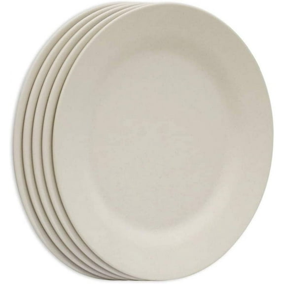5 Pack 11 Inch Dinner Plate Set, Extra Large Pasta Plates, Unbreakable Dishes, Lightweight Wheat Straw Salad Dinnerware, Reusable Fiber Dessert Tableware (Beige)