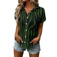 thumbnail image 2 of Baqcunre Shirts For Women Womens Spring Summer Printed Short Sleeve V Neck Shirt Top Blouse Womens Blouses Womens Tops Green L, 2 of 5