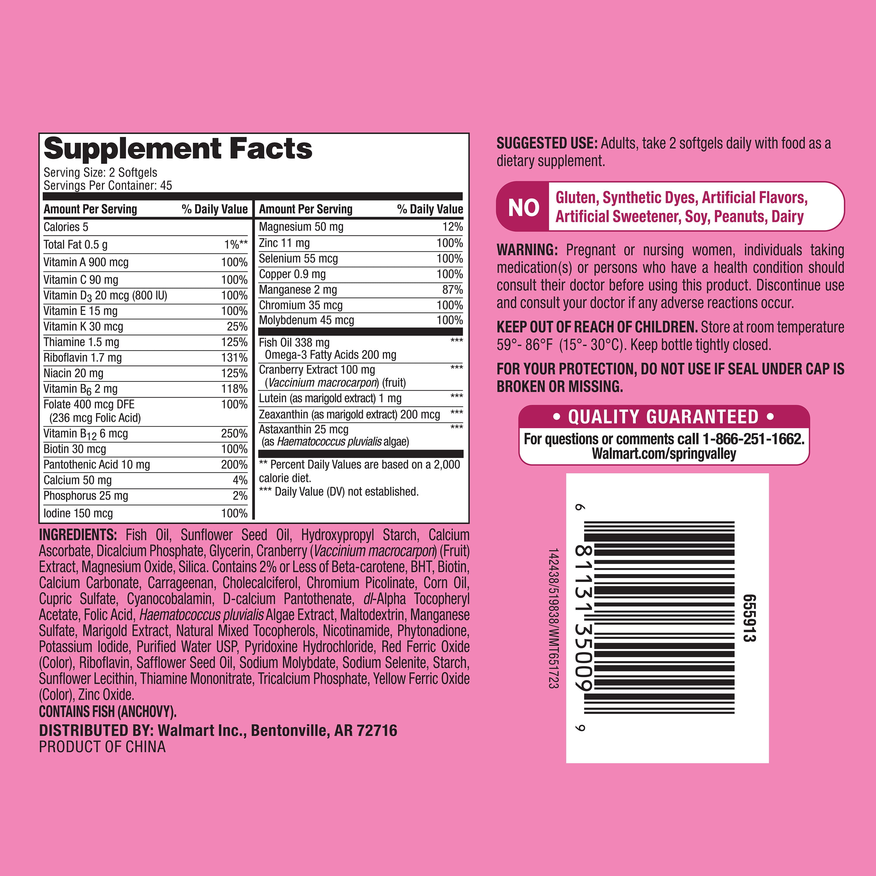 Spring Valley Women's Complete Multi Vitamin Plus Omega-3 Mini Soft gels, 90 Ct