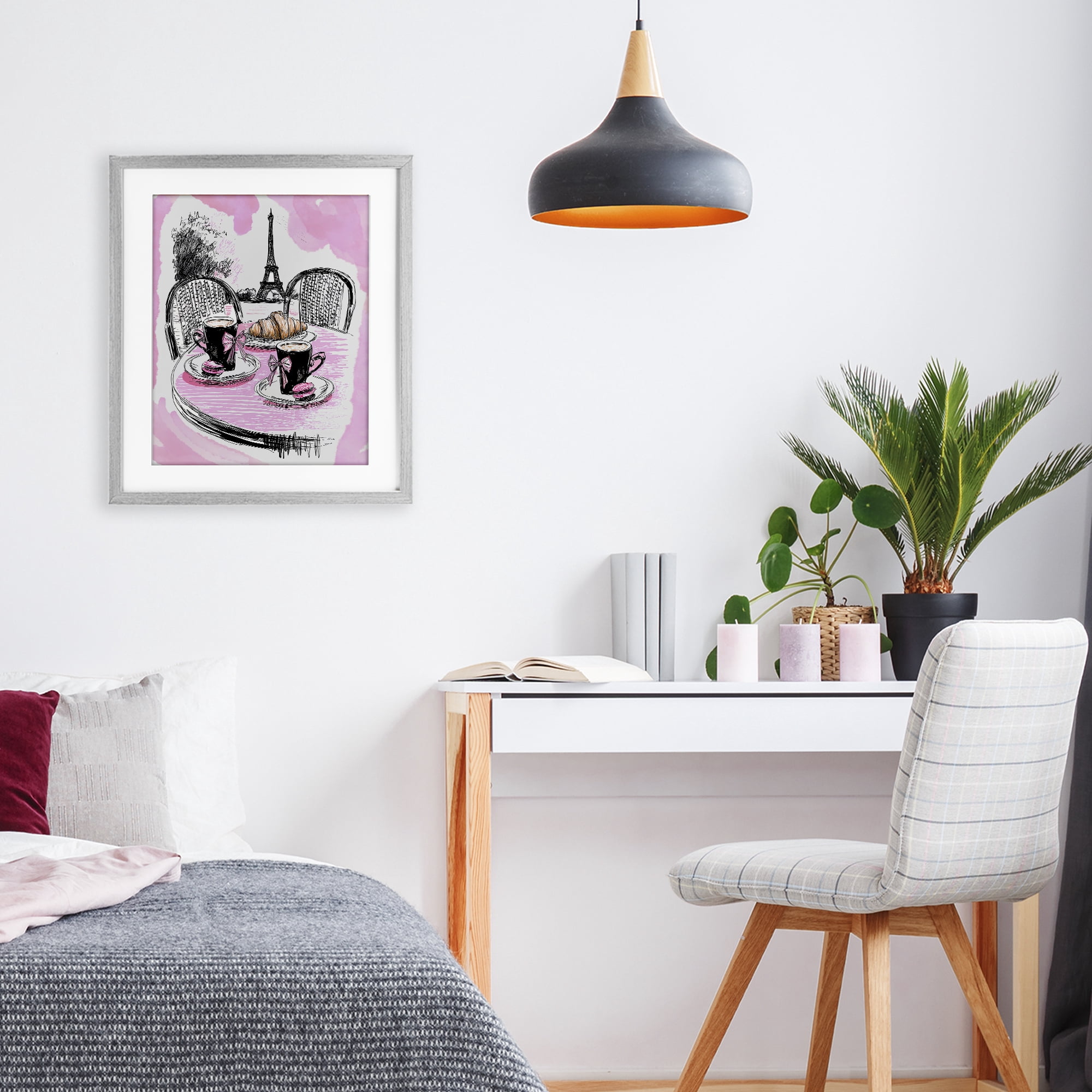 Stupell Industries Pink Parisian Cafe Breakfast Gray Framed Print Under Glass, design by Jess Stempel
