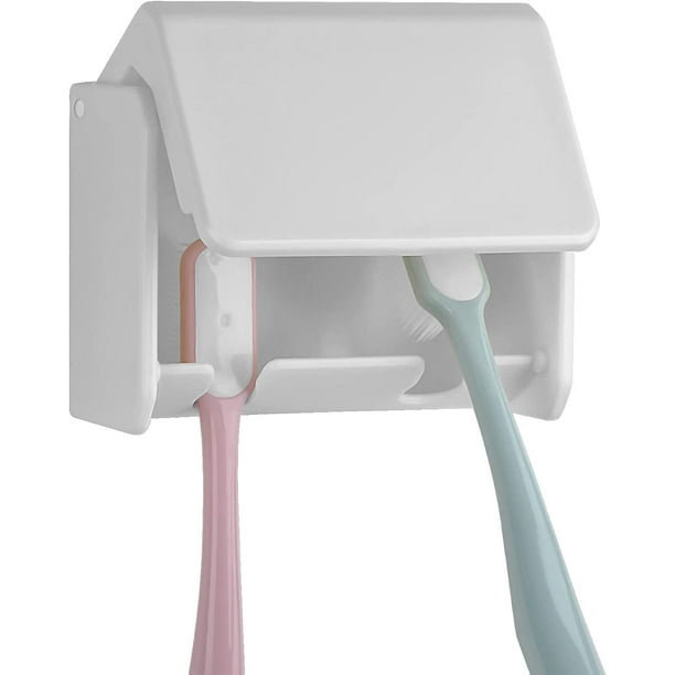 DODAMOUR Toothbrush Holder Wall Mounted with Cover, 2 Slots Self