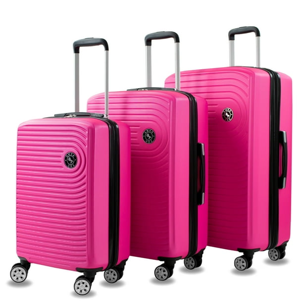 Amka Spiral 3Piece Pink Expandable Spinner Luggage Set