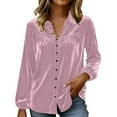 thumbnail image 2 of Velvet Shirts for Women Long Sleeve Dressy Work Blouses Button Down Lapel Collar Holiday Casual Top Casual Pleated Front Blouses Trendy Outfits, 2 of 6