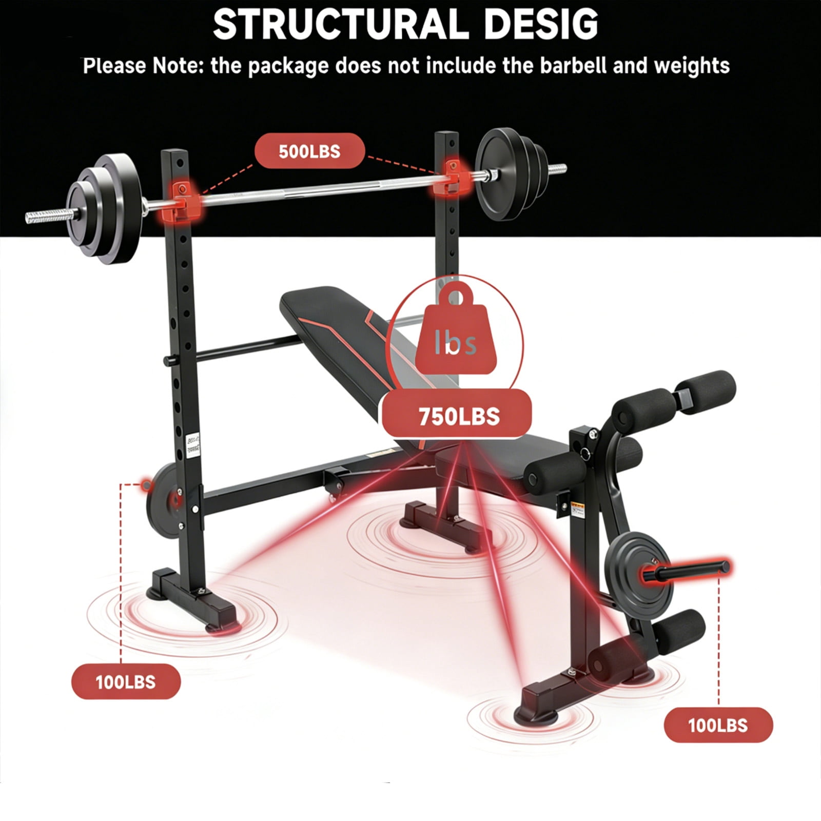 Foldable 750LBS Weight Bench Set, Adjustable Workout Bench Set for Home Gym Exercise with Leg Extension and Squat Rack, Bench Press Set for Men & Women Full Body Strength Training
