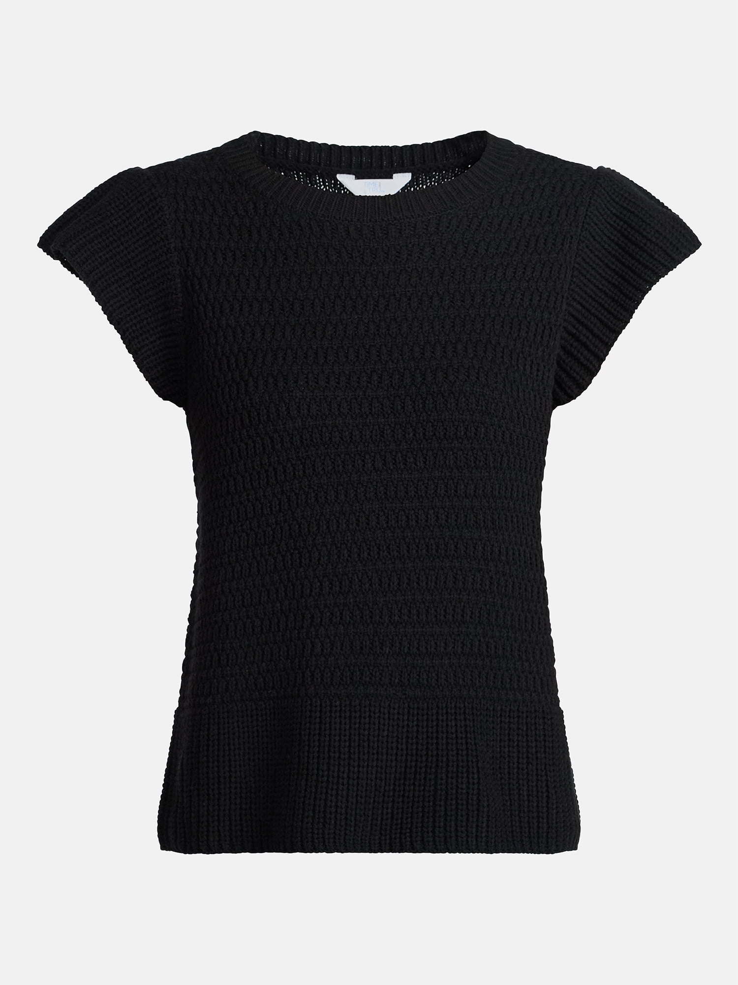 Time and Tru Women's Textured Sweater with Short Flutter Sleeves, Lightweight, Sizes XS-XXXL